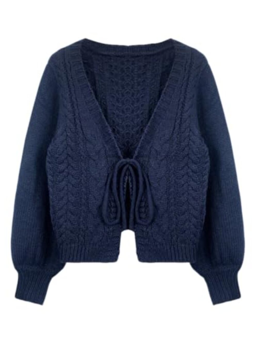 Tie Front Cable Knit Cardigan Sweater Long Sleeve V Neck Knitted